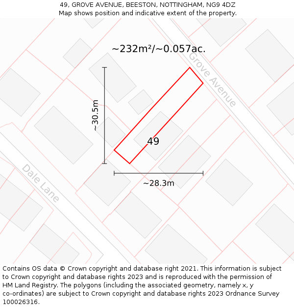 49, GROVE AVENUE, BEESTON, NOTTINGHAM, NG9 4DZ: Plot and title map
