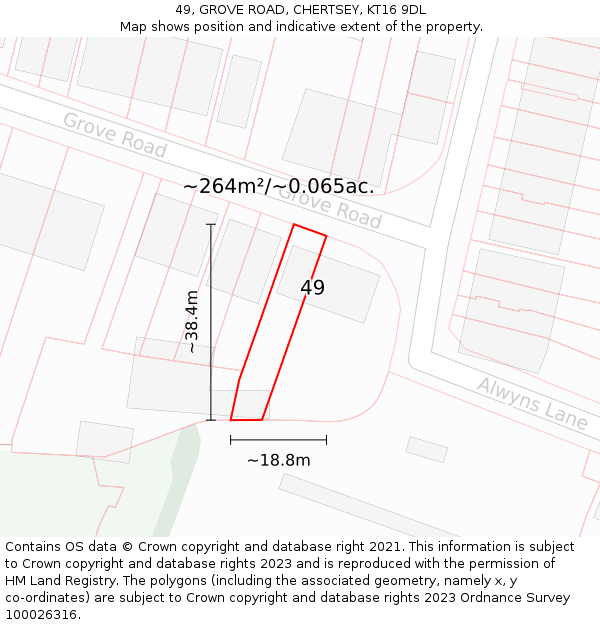 49, GROVE ROAD, CHERTSEY, KT16 9DL: Plot and title map