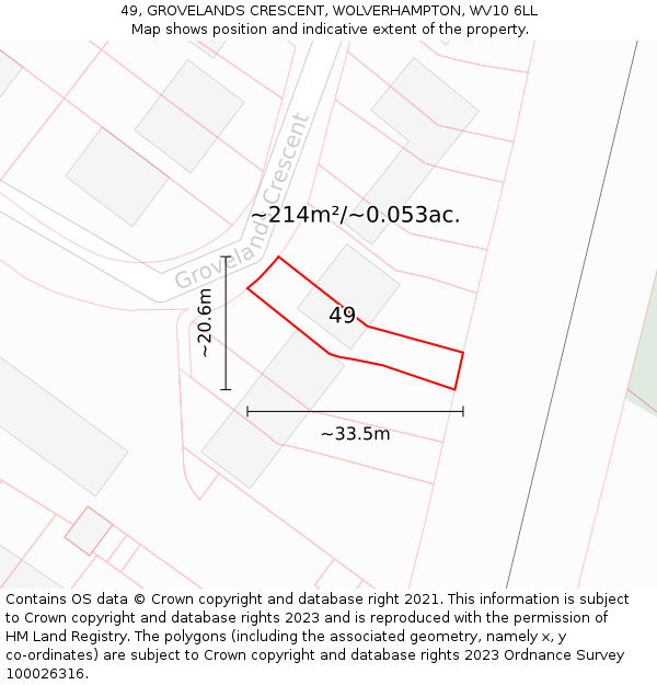 49, GROVELANDS CRESCENT, WOLVERHAMPTON, WV10 6LL: Plot and title map