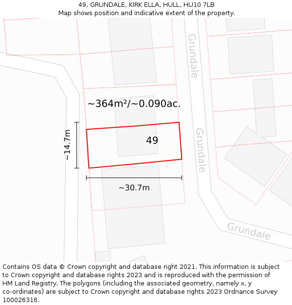 49, GRUNDALE, KIRK ELLA, HULL, HU10 7LB: Plot and title map