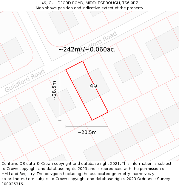 49, GUILDFORD ROAD, MIDDLESBROUGH, TS6 0PZ: Plot and title map
