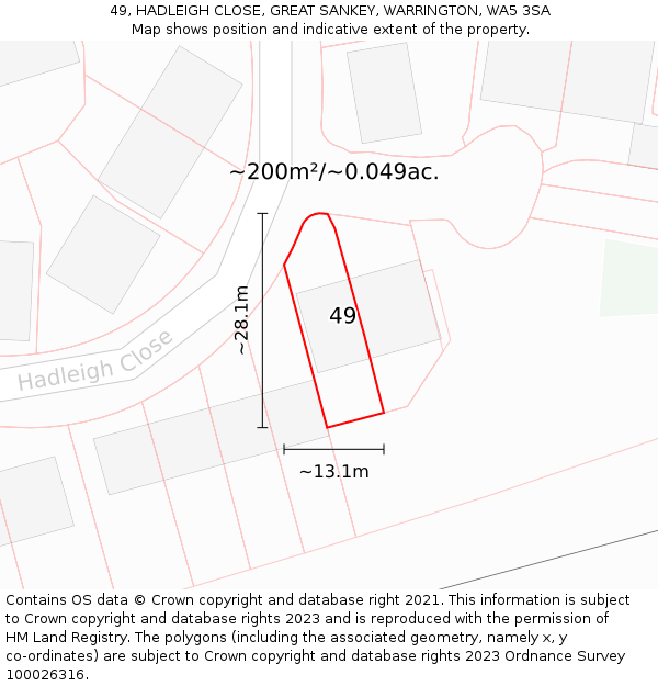 49, HADLEIGH CLOSE, GREAT SANKEY, WARRINGTON, WA5 3SA: Plot and title map