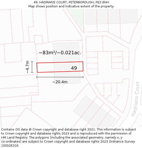 49, HADRIANS COURT, PETERBOROUGH, PE2 8NH: Plot and title map