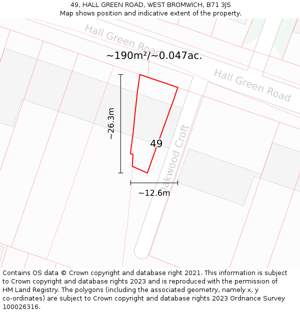 49, HALL GREEN ROAD, WEST BROMWICH, B71 3JS: Plot and title map