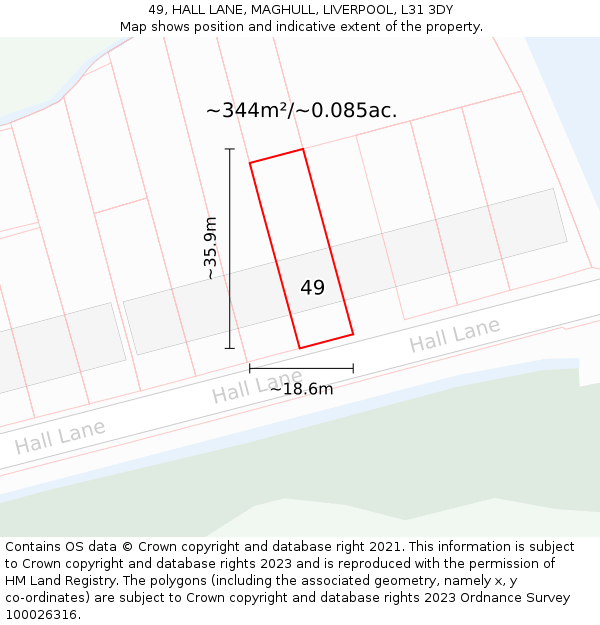 49, HALL LANE, MAGHULL, LIVERPOOL, L31 3DY: Plot and title map