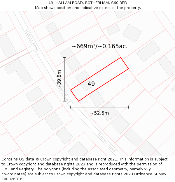 49, HALLAM ROAD, ROTHERHAM, S60 3ED: Plot and title map