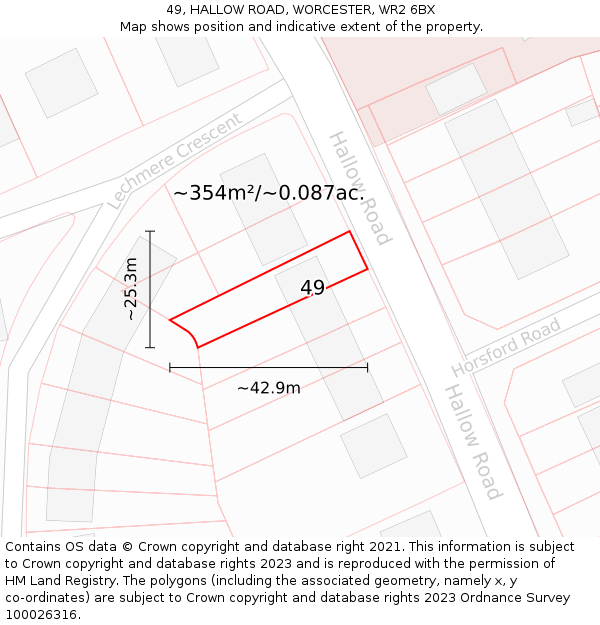 49, HALLOW ROAD, WORCESTER, WR2 6BX: Plot and title map