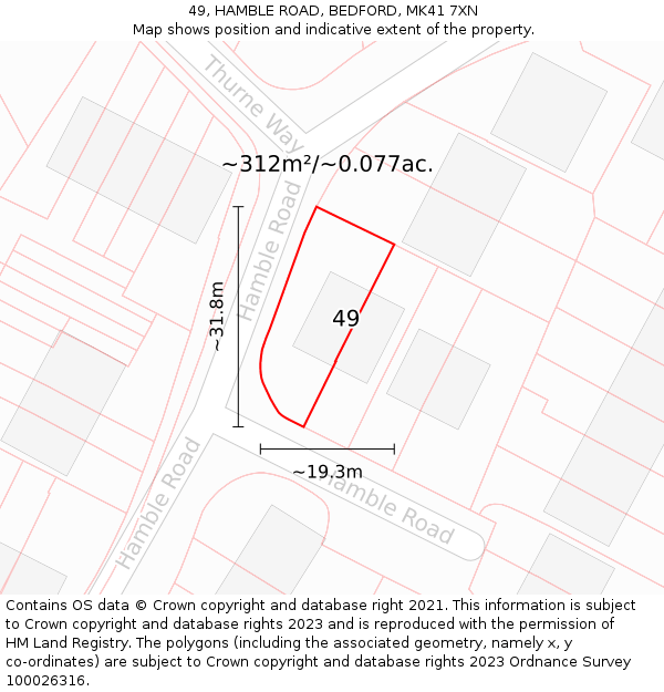 49, HAMBLE ROAD, BEDFORD, MK41 7XN: Plot and title map