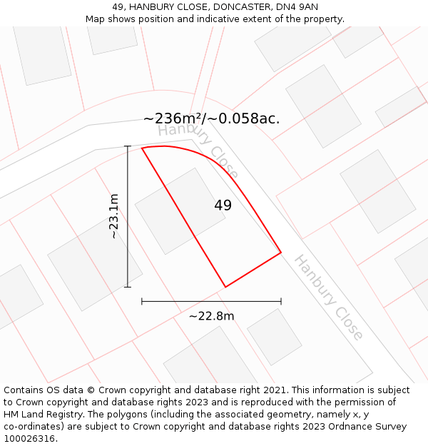 49, HANBURY CLOSE, DONCASTER, DN4 9AN: Plot and title map