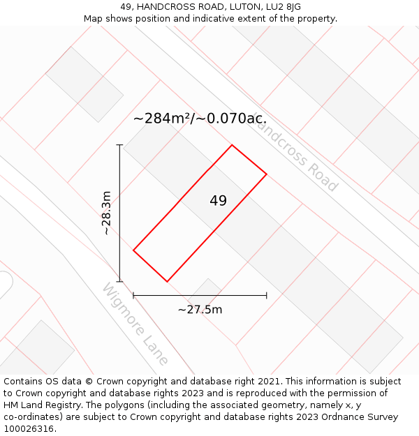 49, HANDCROSS ROAD, LUTON, LU2 8JG: Plot and title map
