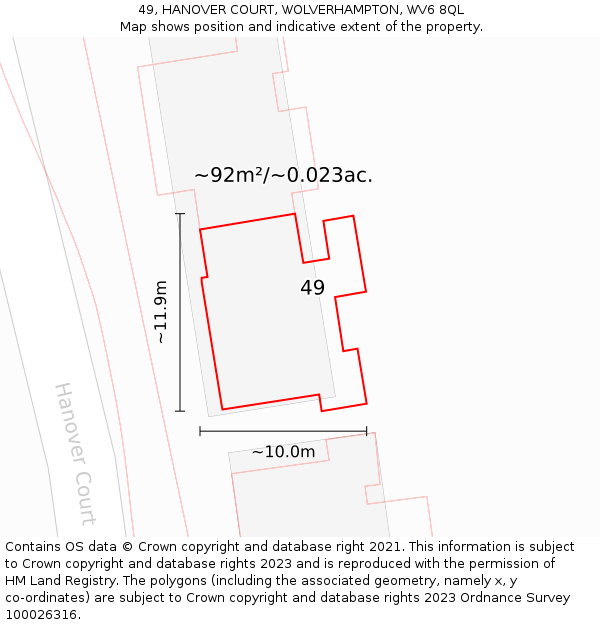 49, HANOVER COURT, WOLVERHAMPTON, WV6 8QL: Plot and title map