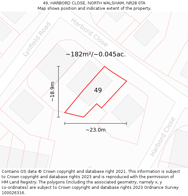 49, HARBORD CLOSE, NORTH WALSHAM, NR28 0TA: Plot and title map