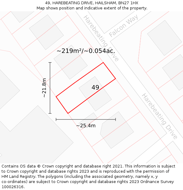 49, HAREBEATING DRIVE, HAILSHAM, BN27 1HX: Plot and title map