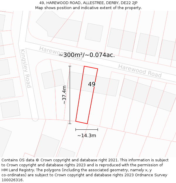 49, HAREWOOD ROAD, ALLESTREE, DERBY, DE22 2JP: Plot and title map