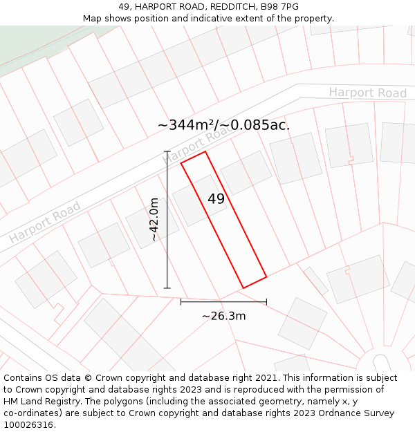 49, HARPORT ROAD, REDDITCH, B98 7PG: Plot and title map