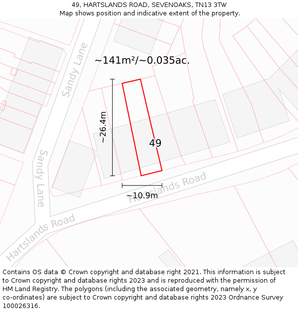 49, HARTSLANDS ROAD, SEVENOAKS, TN13 3TW: Plot and title map
