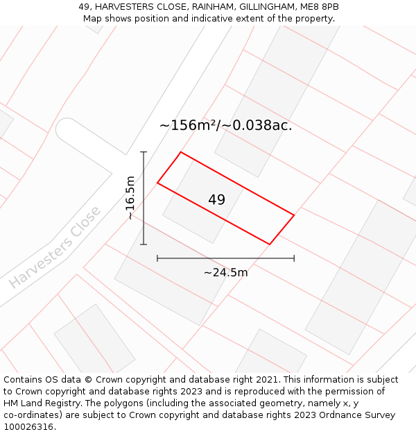 49, HARVESTERS CLOSE, RAINHAM, GILLINGHAM, ME8 8PB: Plot and title map