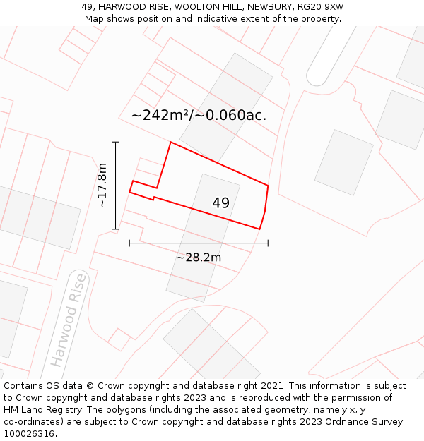 49, HARWOOD RISE, WOOLTON HILL, NEWBURY, RG20 9XW: Plot and title map