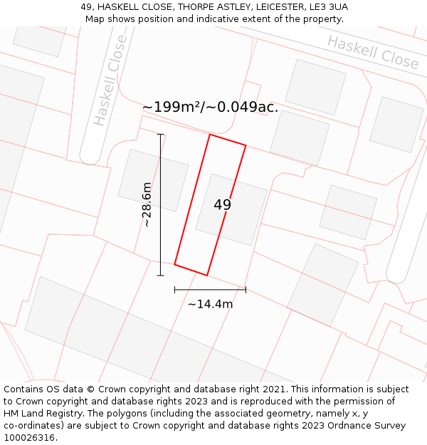 49, HASKELL CLOSE, THORPE ASTLEY, LEICESTER, LE3 3UA: Plot and title map