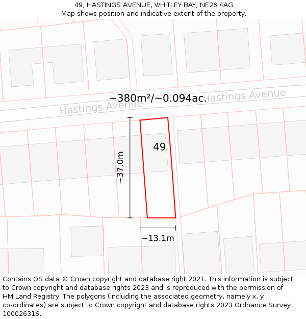 49, HASTINGS AVENUE, WHITLEY BAY, NE26 4AG: Plot and title map