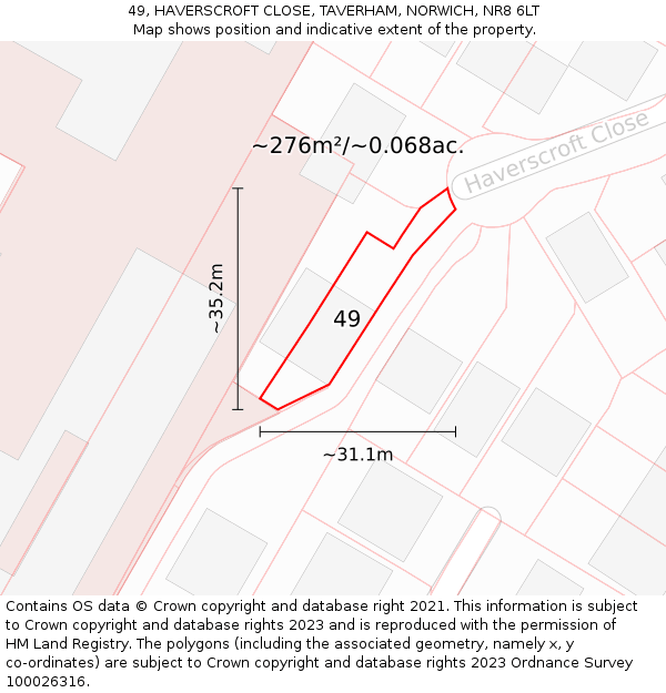 49, HAVERSCROFT CLOSE, TAVERHAM, NORWICH, NR8 6LT: Plot and title map