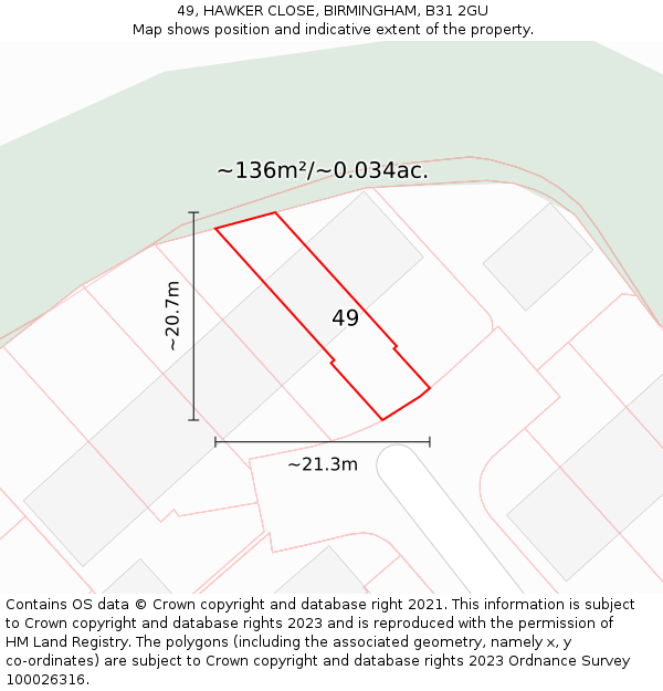 49, HAWKER CLOSE, BIRMINGHAM, B31 2GU: Plot and title map