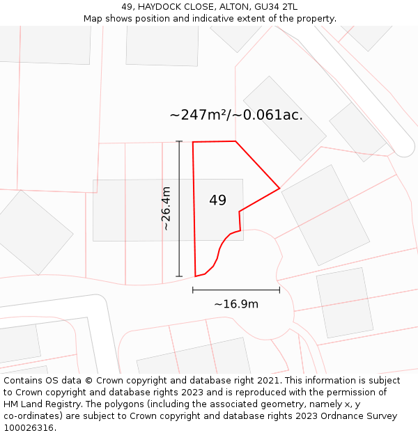 49, HAYDOCK CLOSE, ALTON, GU34 2TL: Plot and title map