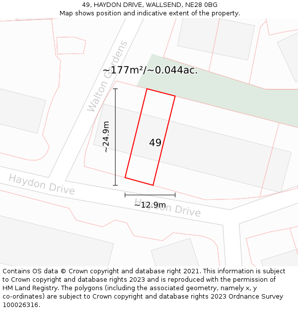 49, HAYDON DRIVE, WALLSEND, NE28 0BG: Plot and title map