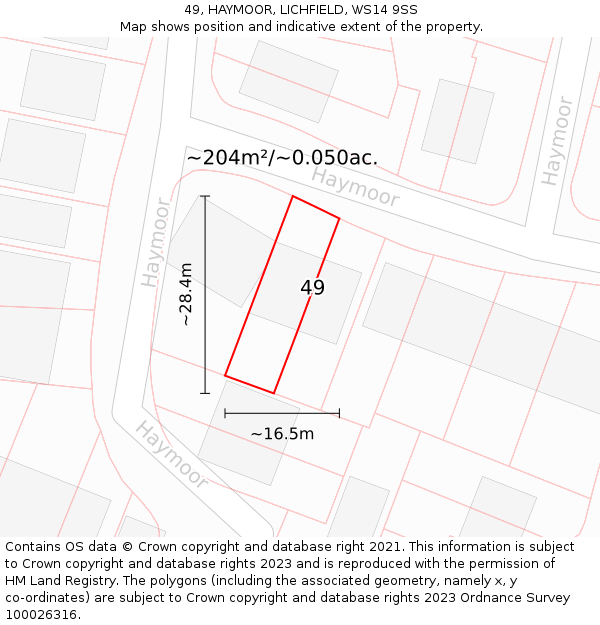 49, HAYMOOR, LICHFIELD, WS14 9SS: Plot and title map