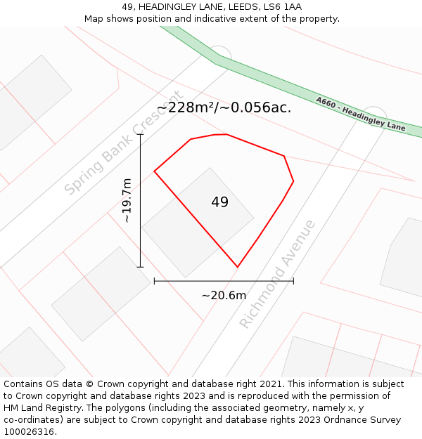 49, HEADINGLEY LANE, LEEDS, LS6 1AA: Plot and title map