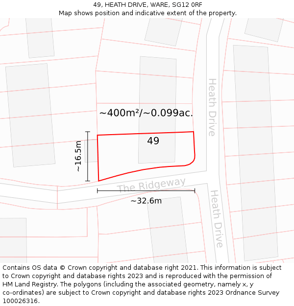 49, HEATH DRIVE, WARE, SG12 0RF: Plot and title map