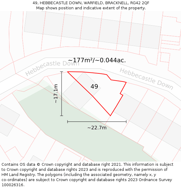 49, HEBBECASTLE DOWN, WARFIELD, BRACKNELL, RG42 2QF: Plot and title map