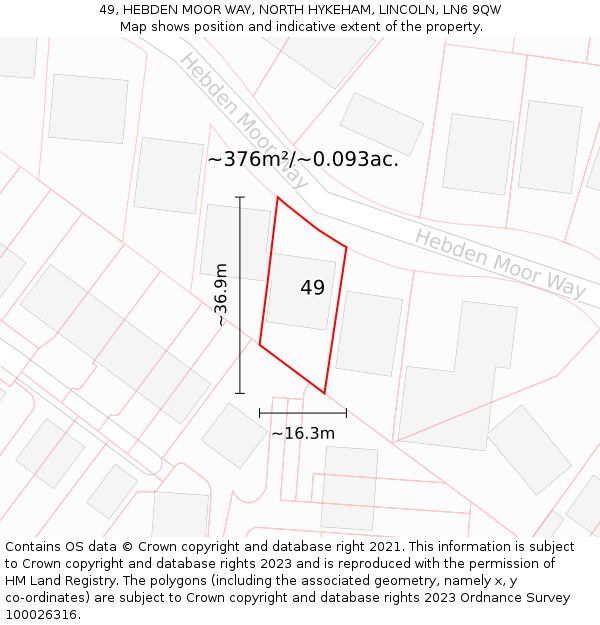 49, HEBDEN MOOR WAY, NORTH HYKEHAM, LINCOLN, LN6 9QW: Plot and title map