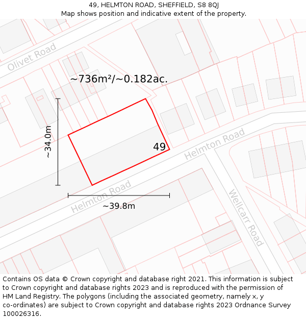 49, HELMTON ROAD, SHEFFIELD, S8 8QJ: Plot and title map