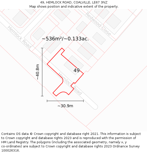 49, HEMLOCK ROAD, COALVILLE, LE67 3NZ: Plot and title map