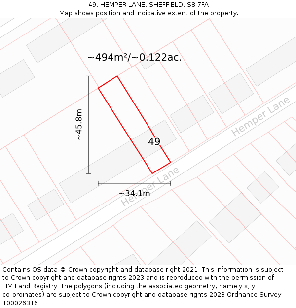 49, HEMPER LANE, SHEFFIELD, S8 7FA: Plot and title map
