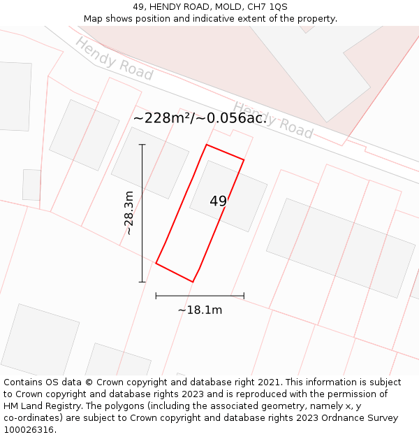 49, HENDY ROAD, MOLD, CH7 1QS: Plot and title map