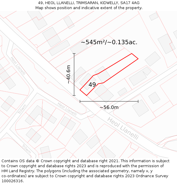 49, HEOL LLANELLI, TRIMSARAN, KIDWELLY, SA17 4AG: Plot and title map