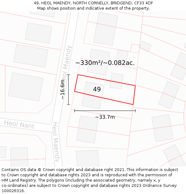 49, HEOL MAENDY, NORTH CORNELLY, BRIDGEND, CF33 4DF: Plot and title map
