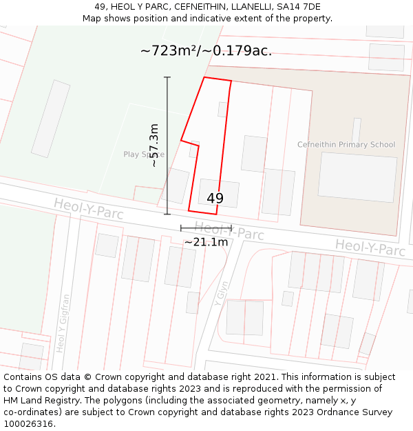 49, HEOL Y PARC, CEFNEITHIN, LLANELLI, SA14 7DE: Plot and title map