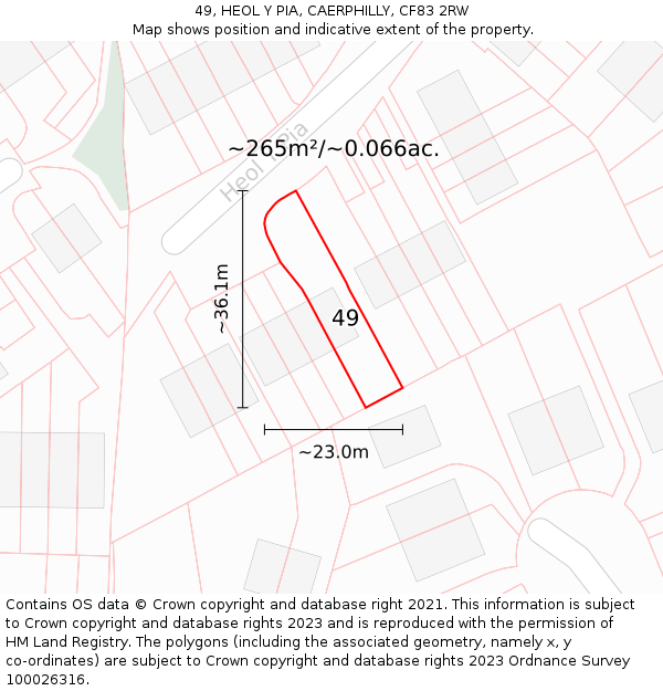 49, HEOL Y PIA, CAERPHILLY, CF83 2RW: Plot and title map