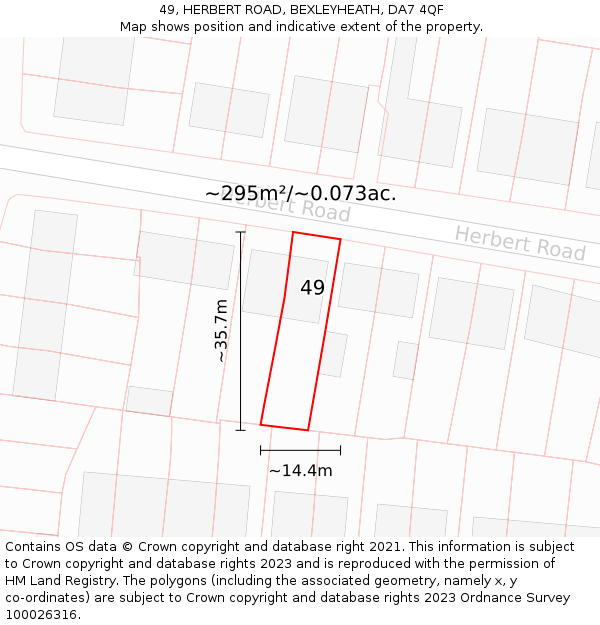 49, HERBERT ROAD, BEXLEYHEATH, DA7 4QF: Plot and title map