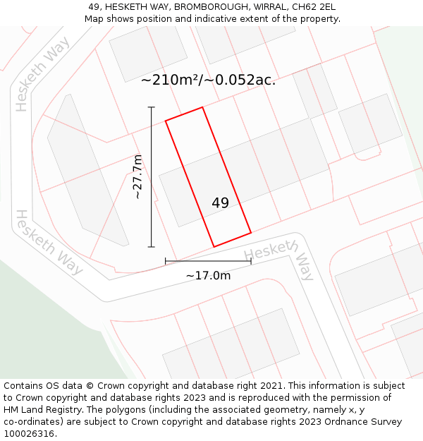 49, HESKETH WAY, BROMBOROUGH, WIRRAL, CH62 2EL: Plot and title map