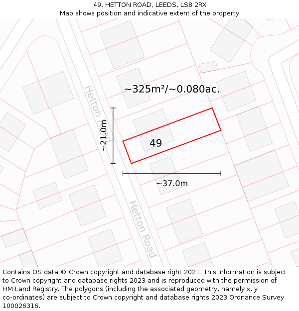 49, HETTON ROAD, LEEDS, LS8 2RX: Plot and title map