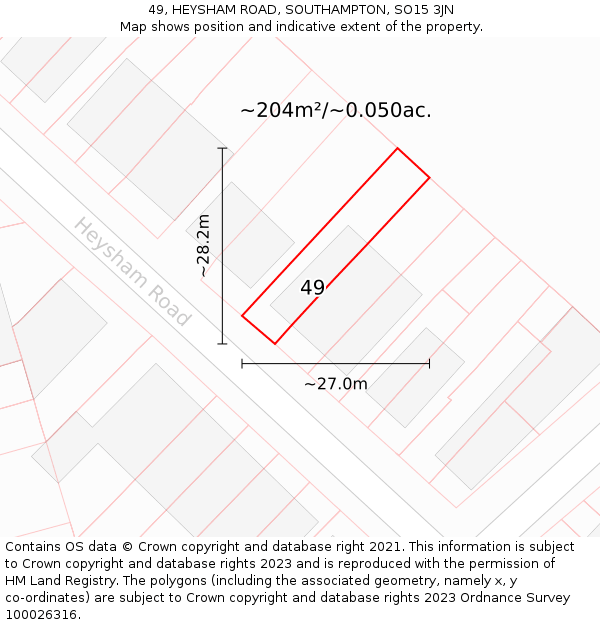 49, HEYSHAM ROAD, SOUTHAMPTON, SO15 3JN: Plot and title map
