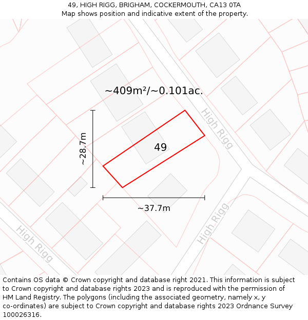 49, HIGH RIGG, BRIGHAM, COCKERMOUTH, CA13 0TA: Plot and title map