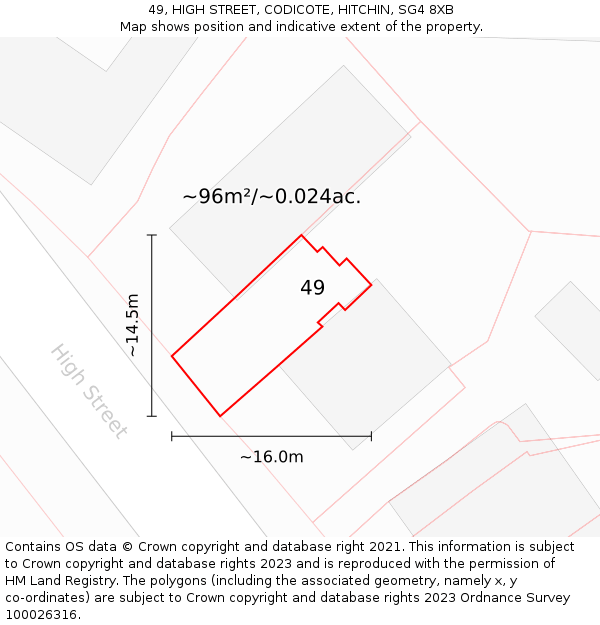 49, HIGH STREET, CODICOTE, HITCHIN, SG4 8XB: Plot and title map