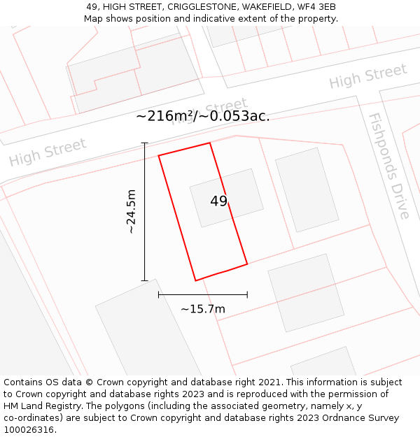 49, HIGH STREET, CRIGGLESTONE, WAKEFIELD, WF4 3EB: Plot and title map