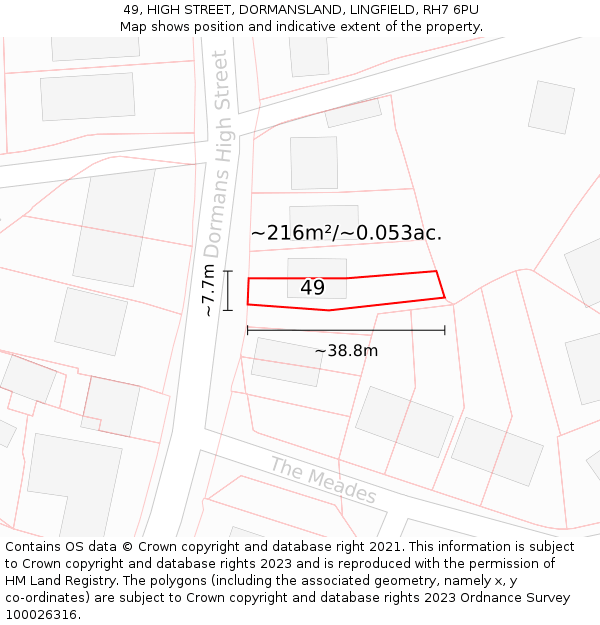 49, HIGH STREET, DORMANSLAND, LINGFIELD, RH7 6PU: Plot and title map