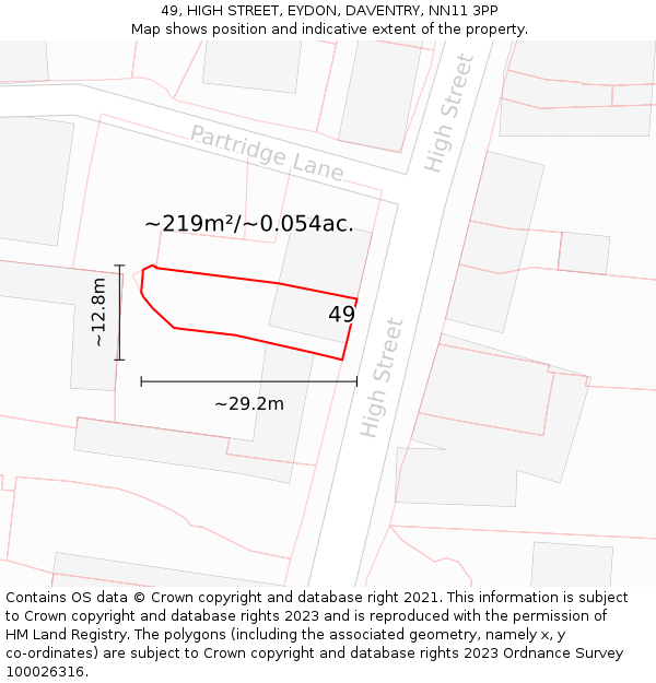 49, HIGH STREET, EYDON, DAVENTRY, NN11 3PP: Plot and title map